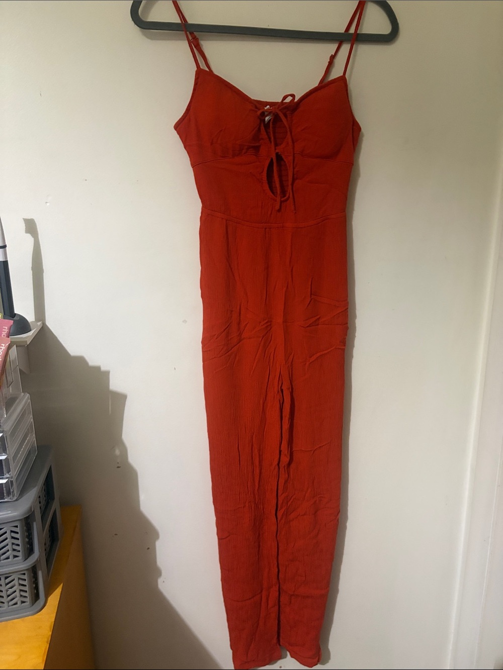 Red Spaghetti-Strap Jumpsuit